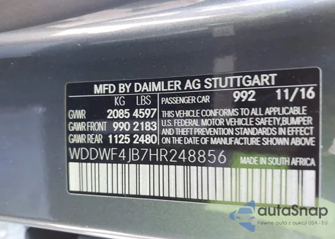 2017 Mercedes-Benz C 300 from USA, damaged, VIN WDDWF4JB7HR248856